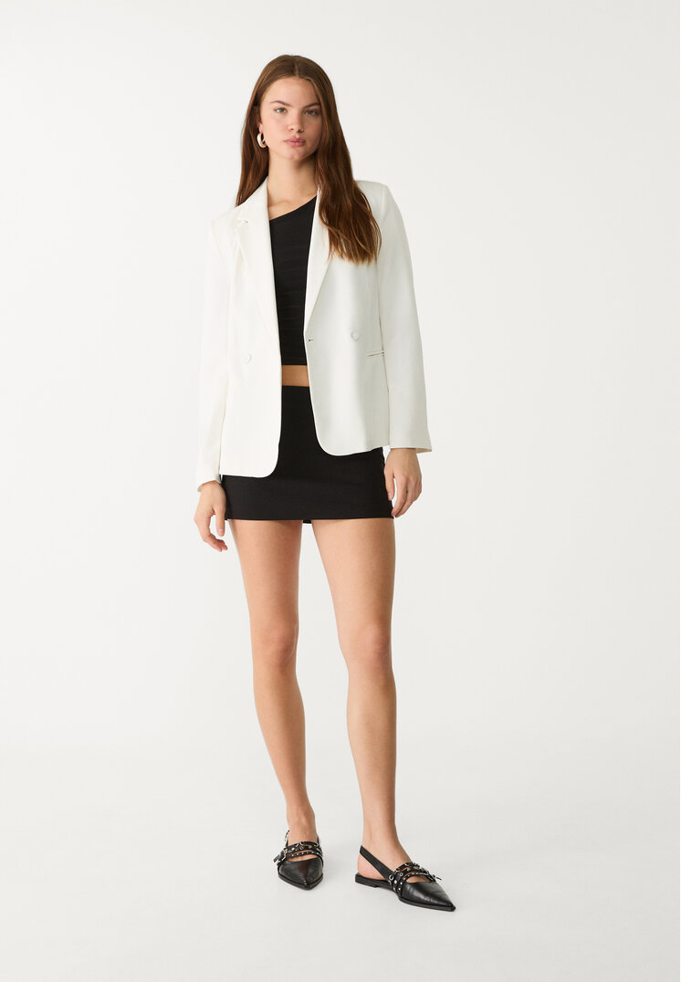 Stradivarius Blazer Cambrat Petrecut Alb Xs