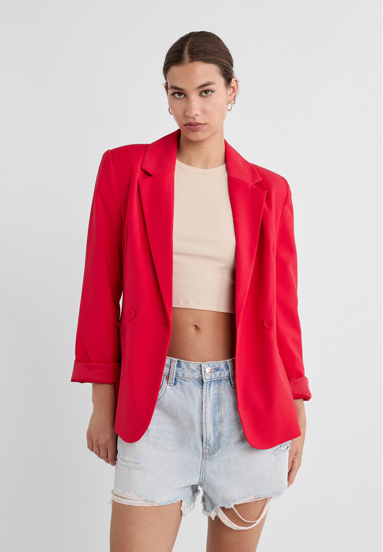 Stradivarius Blazer Cambrat Petrecut Roșu M