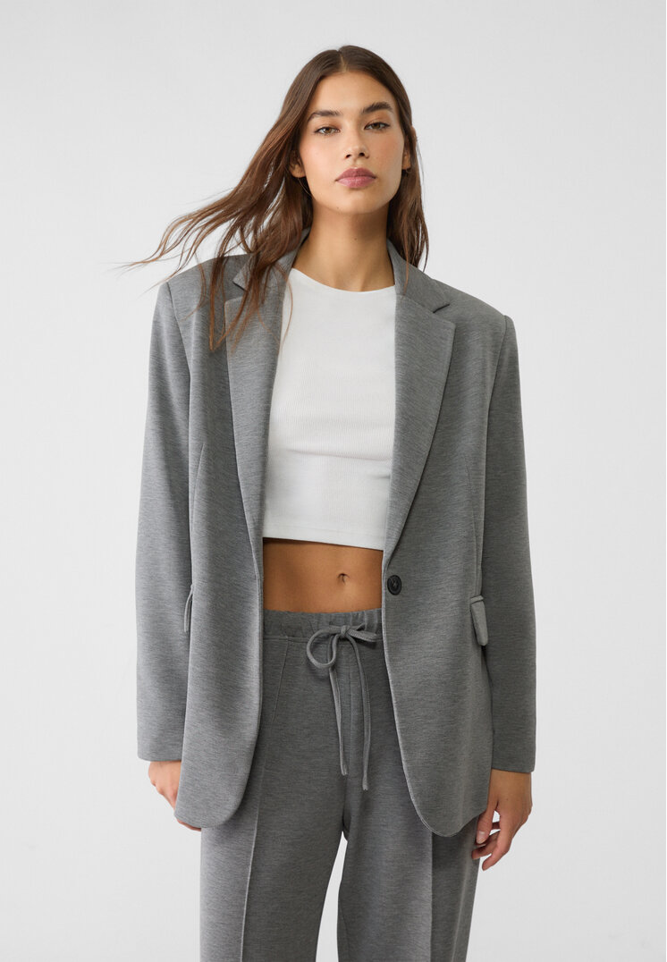 Stradivarius Blazer Soft Cu Buzunare Gri Închis L