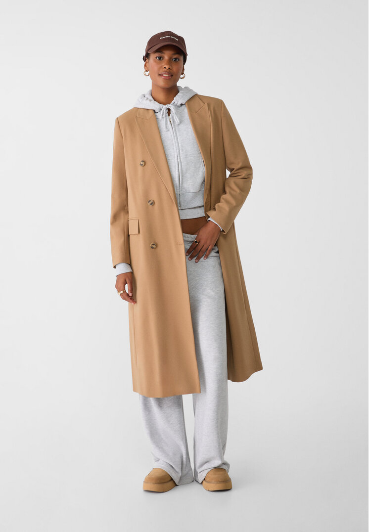 Stradivarius Blazer Vaporos Foarte Lung Bej Xl