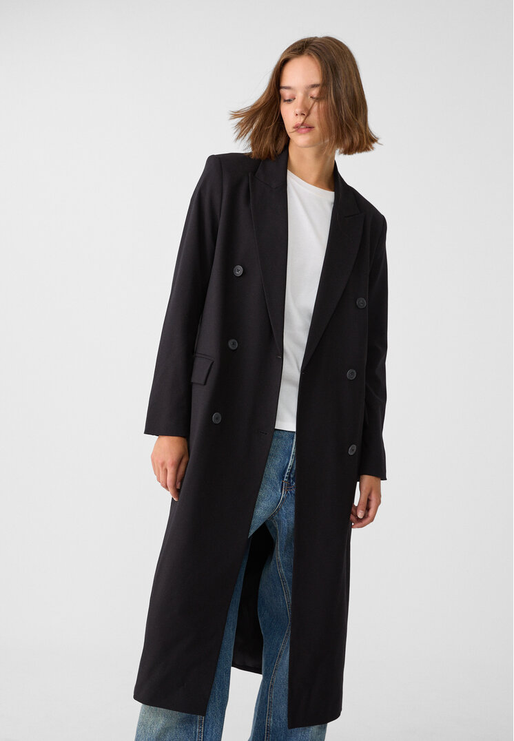 Stradivarius Blazer Lung Vaporos Negru S