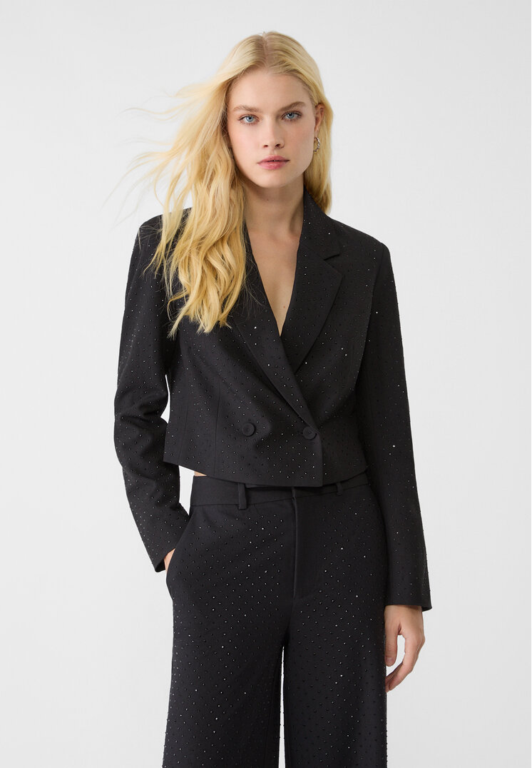 Stradivarius Blazer Scurt Cu Detalii Strălucitoare Negru S