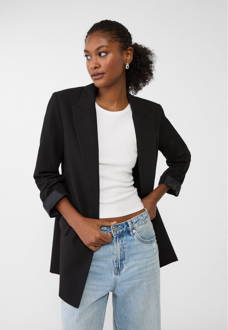 

Stradivarius Offener, fließender Blazer Schwarz L