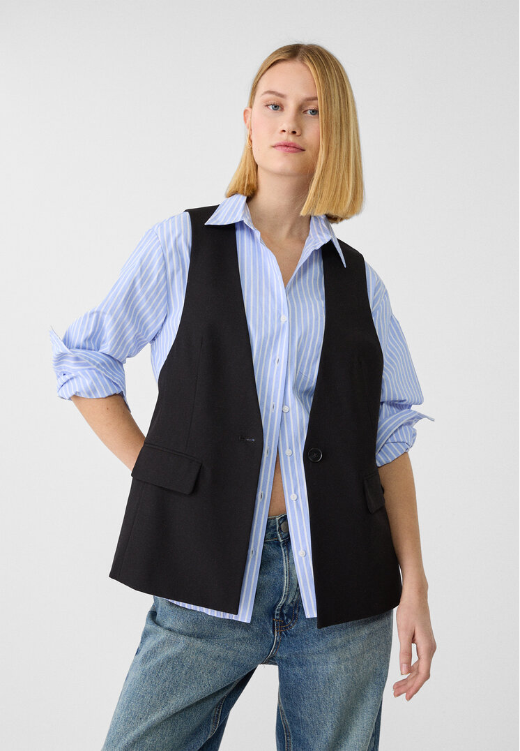 Stradivarius Vestă Regular Fit Cu Buzunare Negru S