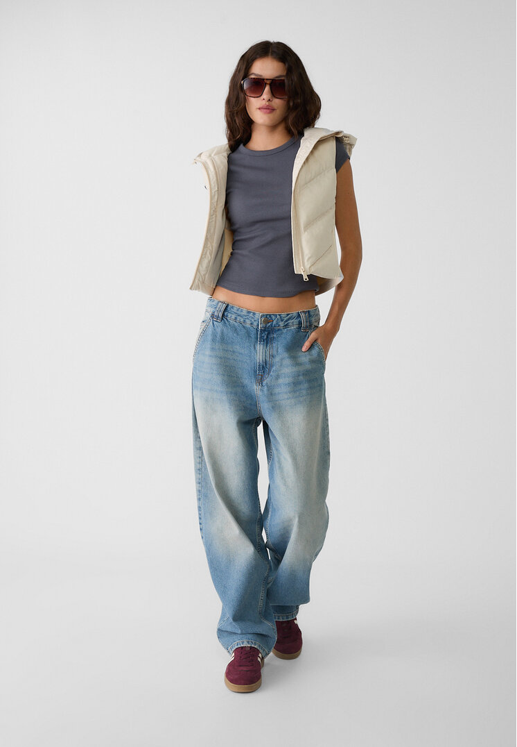 Stradivarius Vestă Padding Ecru M