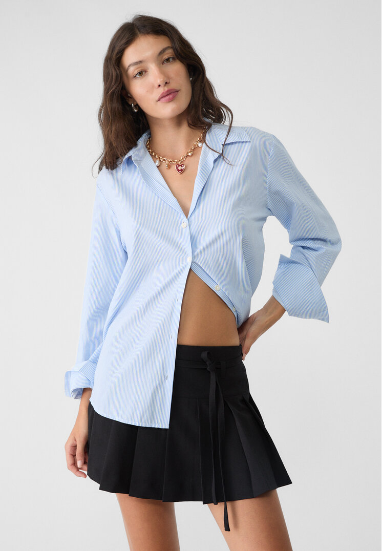 Stradivarius Cămașă Din Poplin În Dungi Indigo Xl