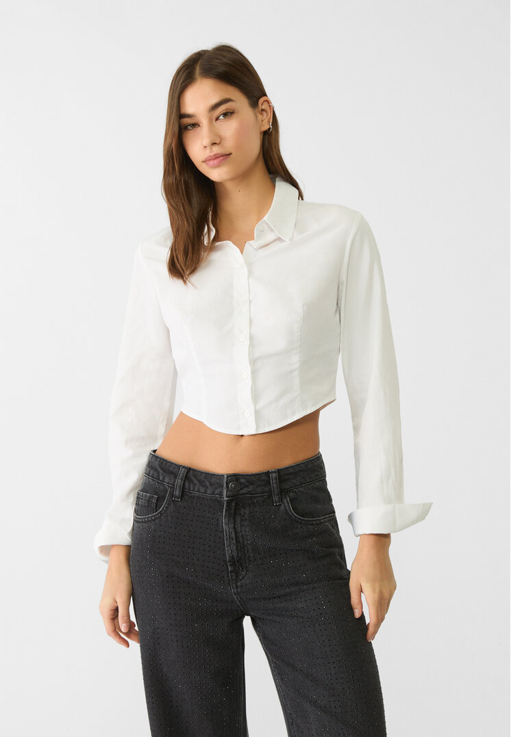 Stradivarius Cămașă Scurtă Simplă Alb S