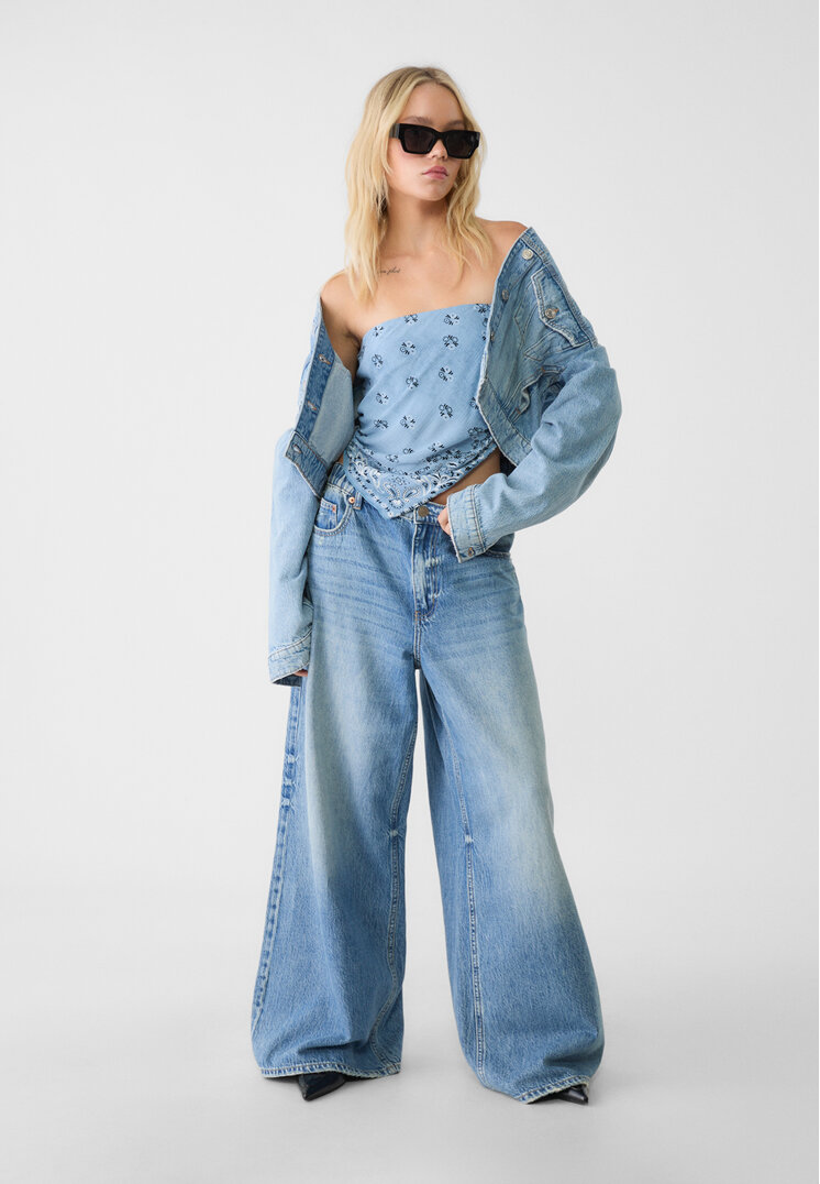 Stradivarius Printed scarf bustier top  Sky blue S
