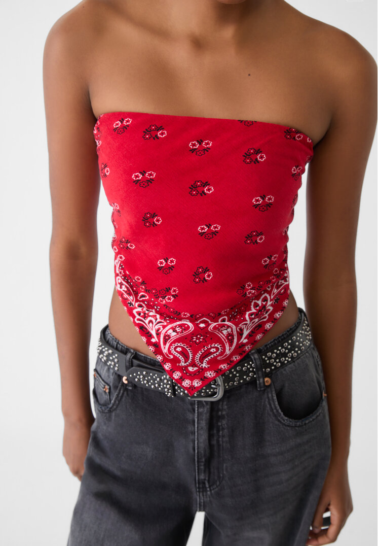 Stradivarius Printed scarf bustier top  Red XS