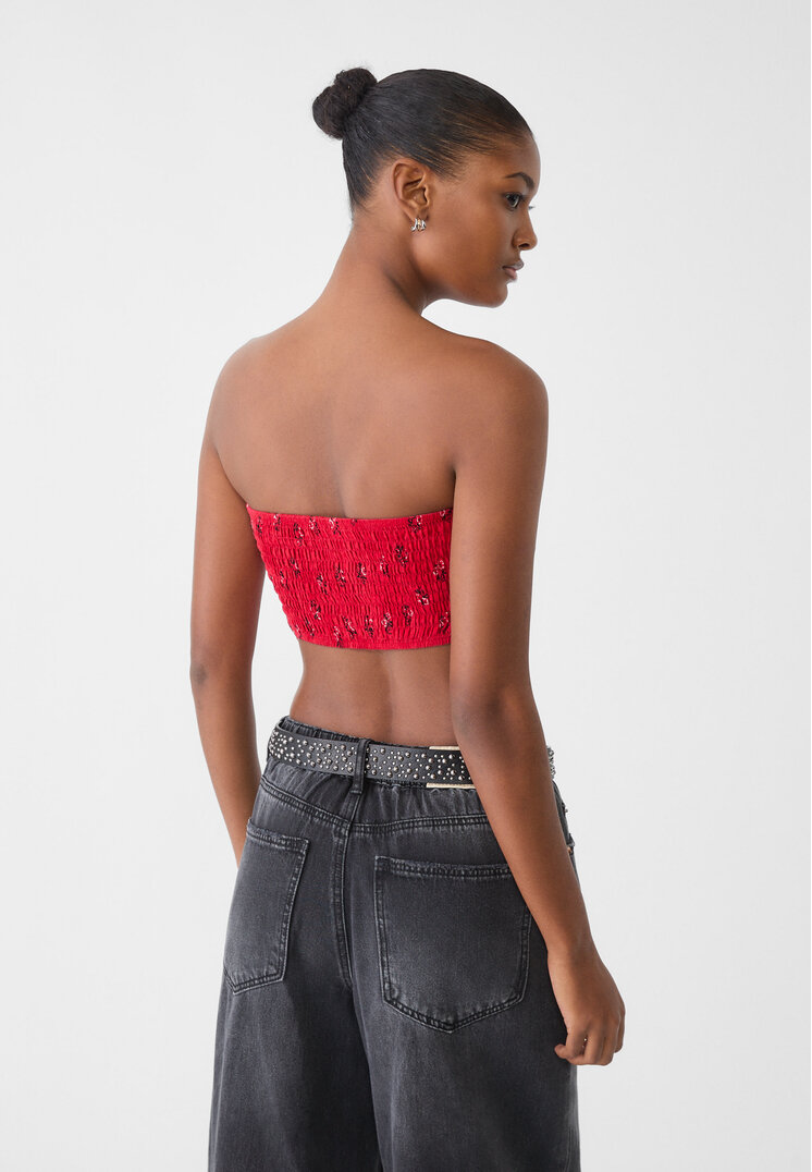 Stradivarius Printed scarf bustier top  Red XS