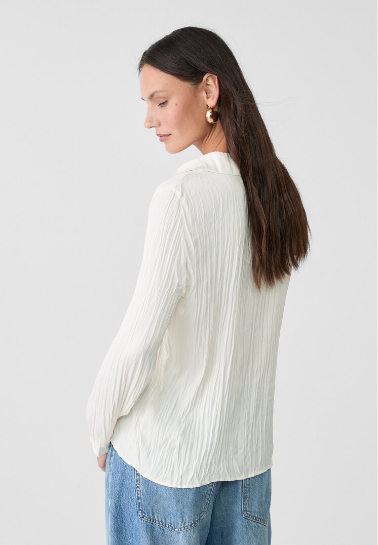 Stradivarius Pleated satin shirt  Ecru S