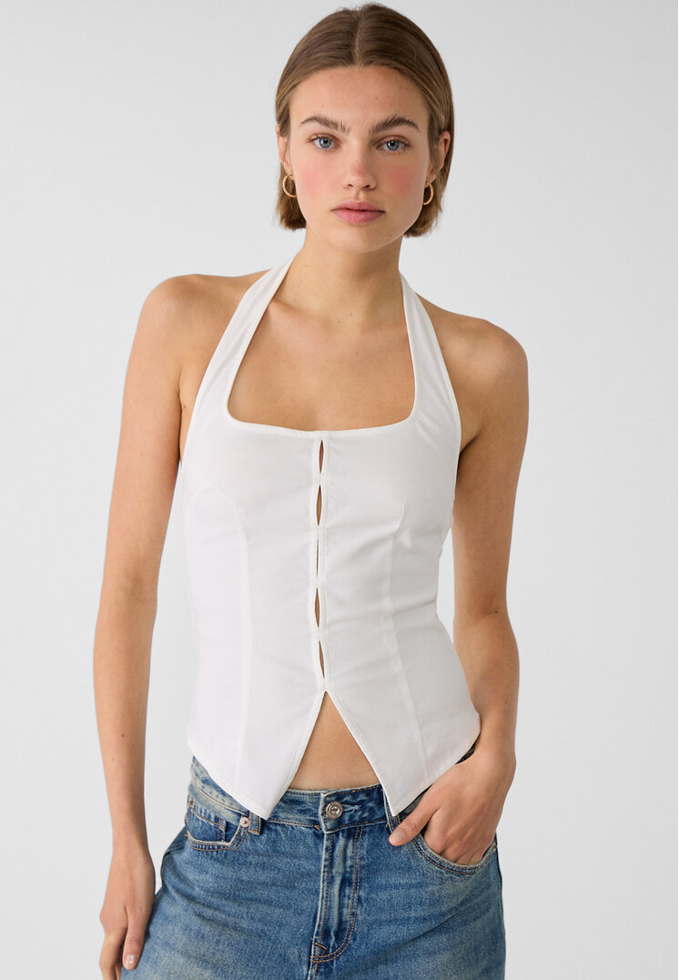 Stradivarius Top Halter Cu Deschideri Alb L