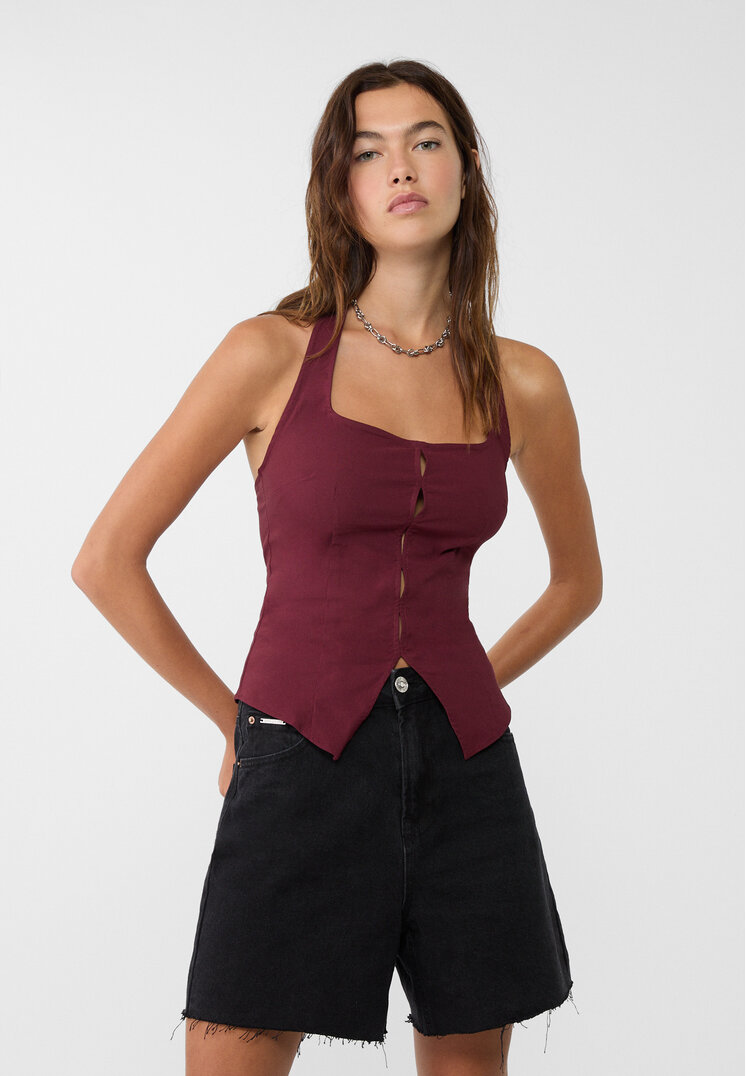 Stradivarius Top Halter Cu Deschideri Grena S