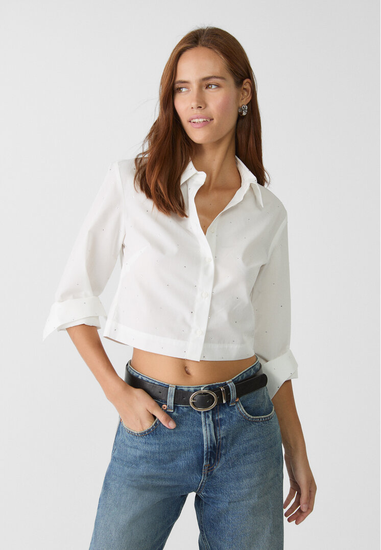 Stradivarius Cămașă Din Poplin Strălucitoare Alb M
