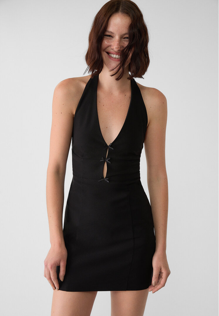 Stradivarius Rochie Scurtă Cu Spatele Gol Negru S