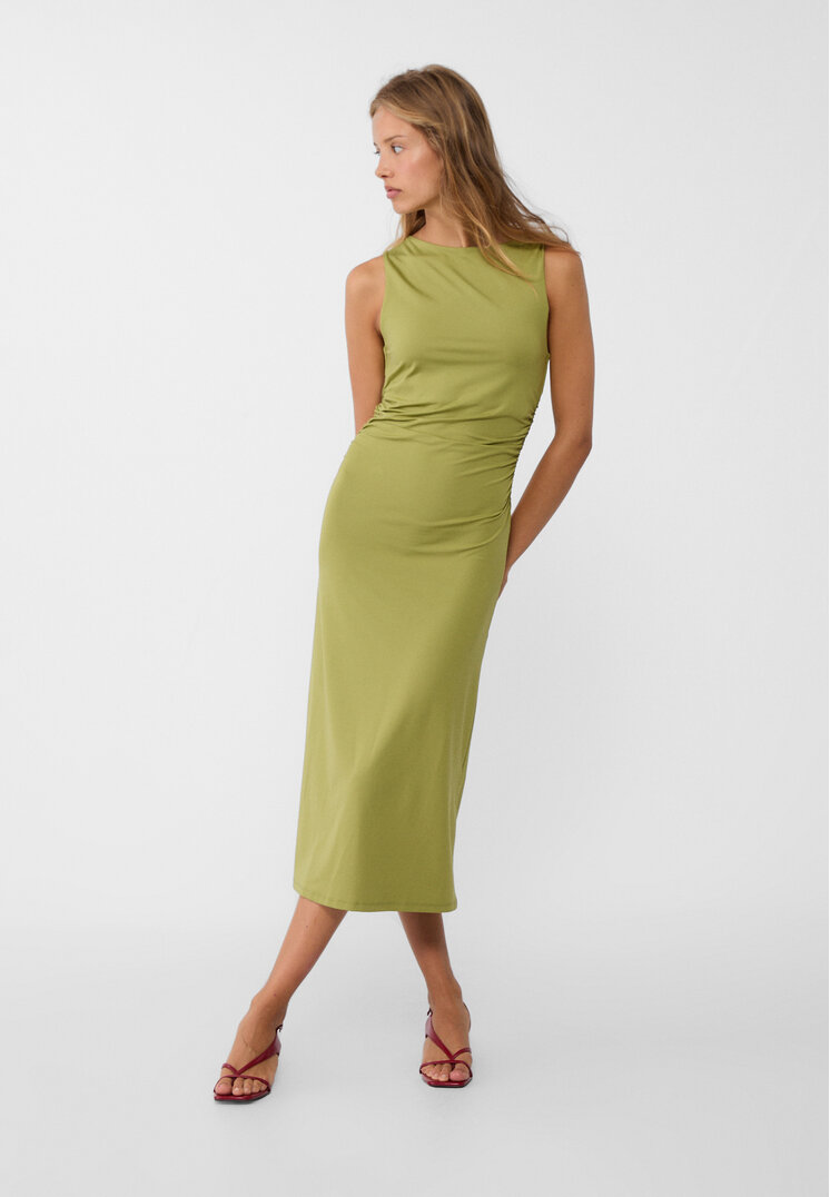 Stradivarius Rochie Midi Cu Decolteu Asimetric Verde Măslină M