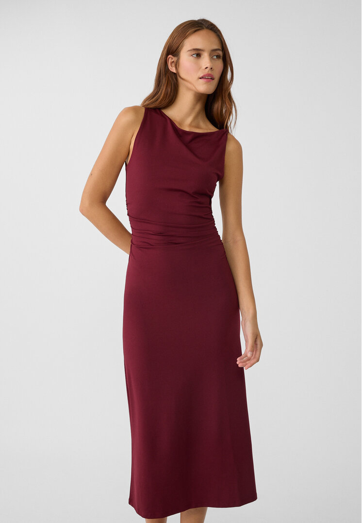 Stradivarius Rochie Midi Cu Decolteu Asimetric Grena M
