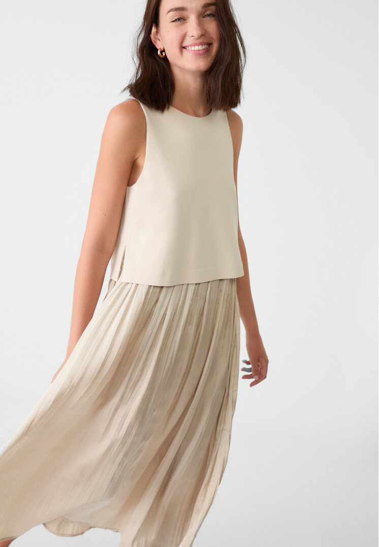 

Stradivarius Plissiertes Midikleid Steingrau XS