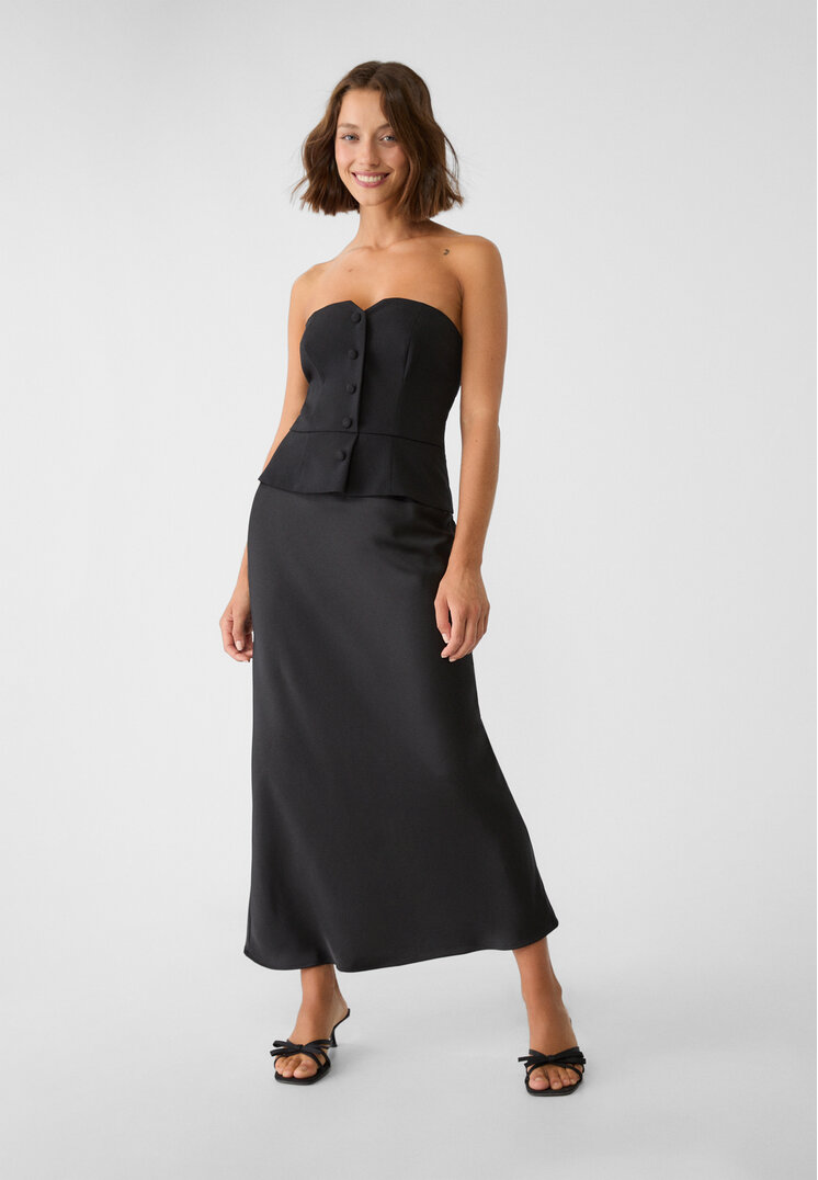 Stradivarius Rochie Midi Fără Bretele Negru L