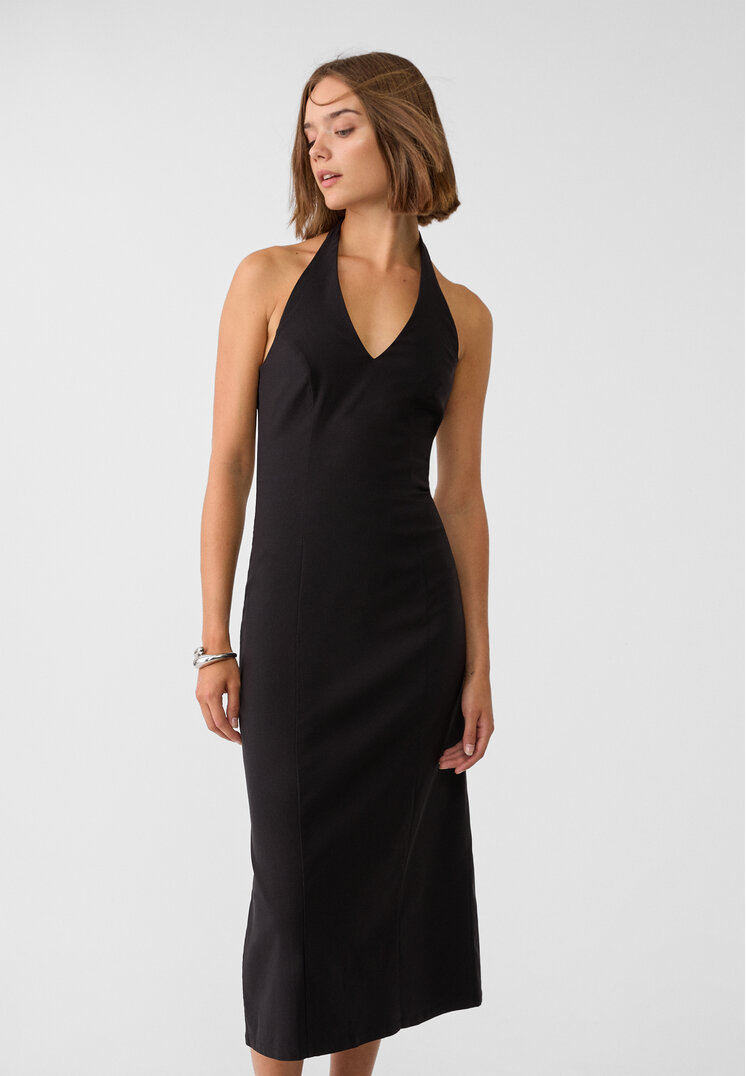 Stradivarius Rochie Midi Halter Negru Xl