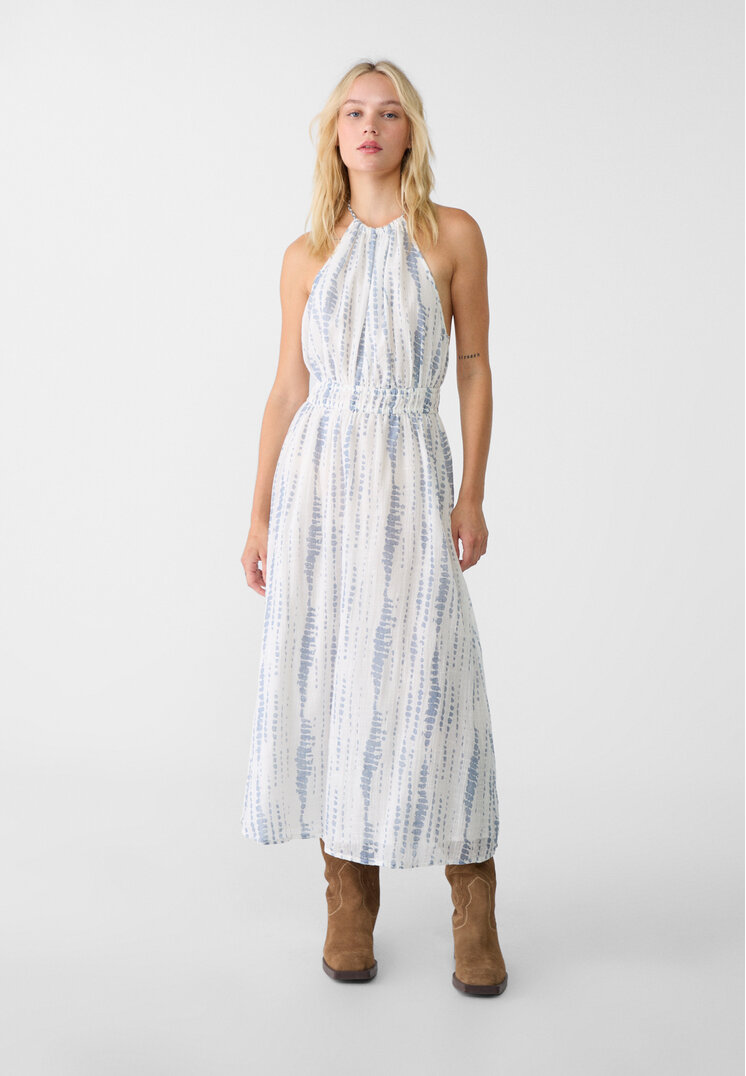Stradivarius Rochie Midi Halter Vaporoasă Azulina L