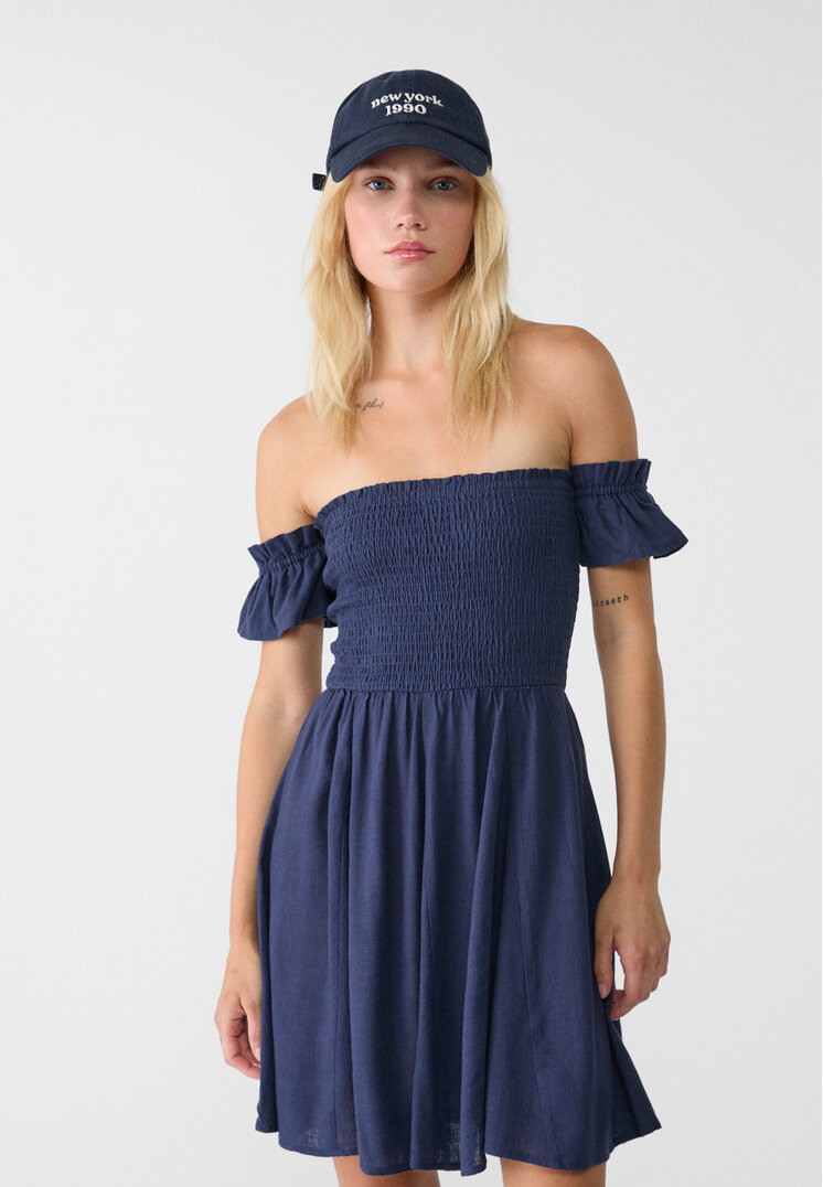 Stradivarius Rochie Scurtă Vaporoasă, Cu In În Compoziție Bleumarin L