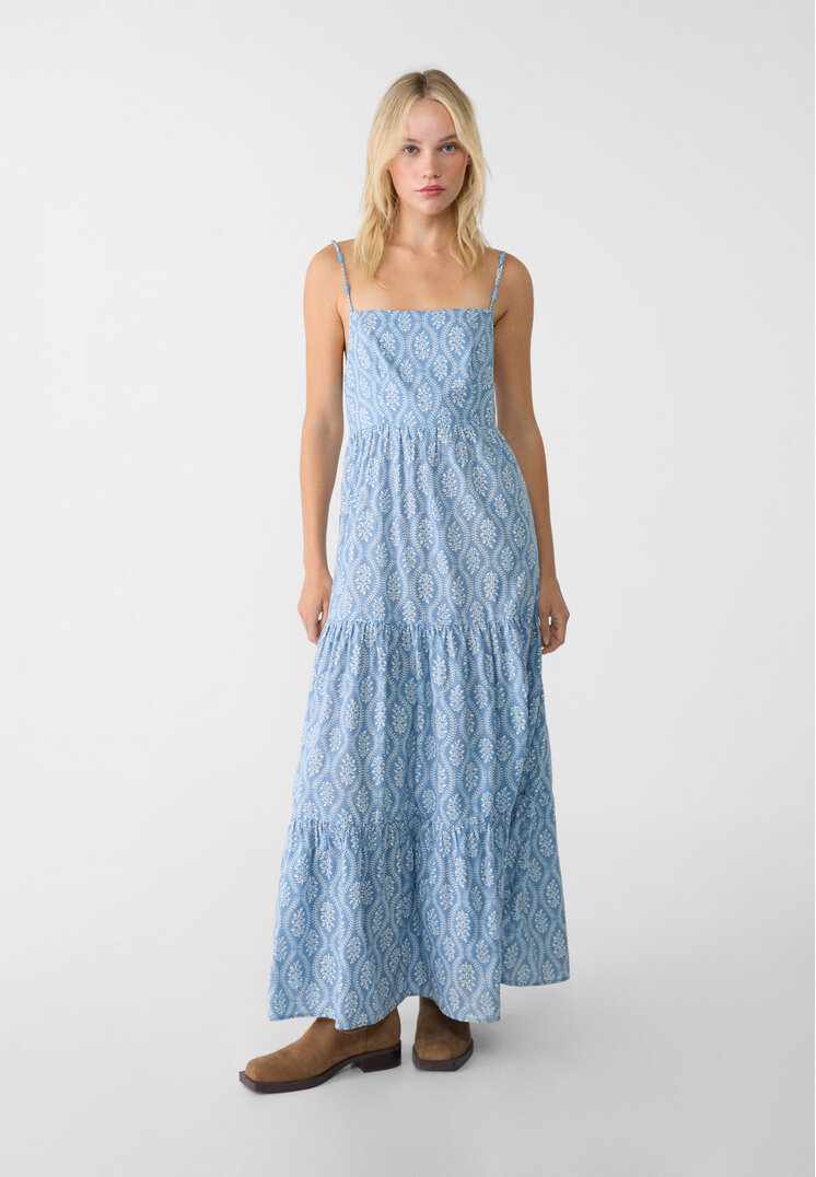 Stradivarius Rochie Midi Cu Bretele Și Imprimeu Azulina M