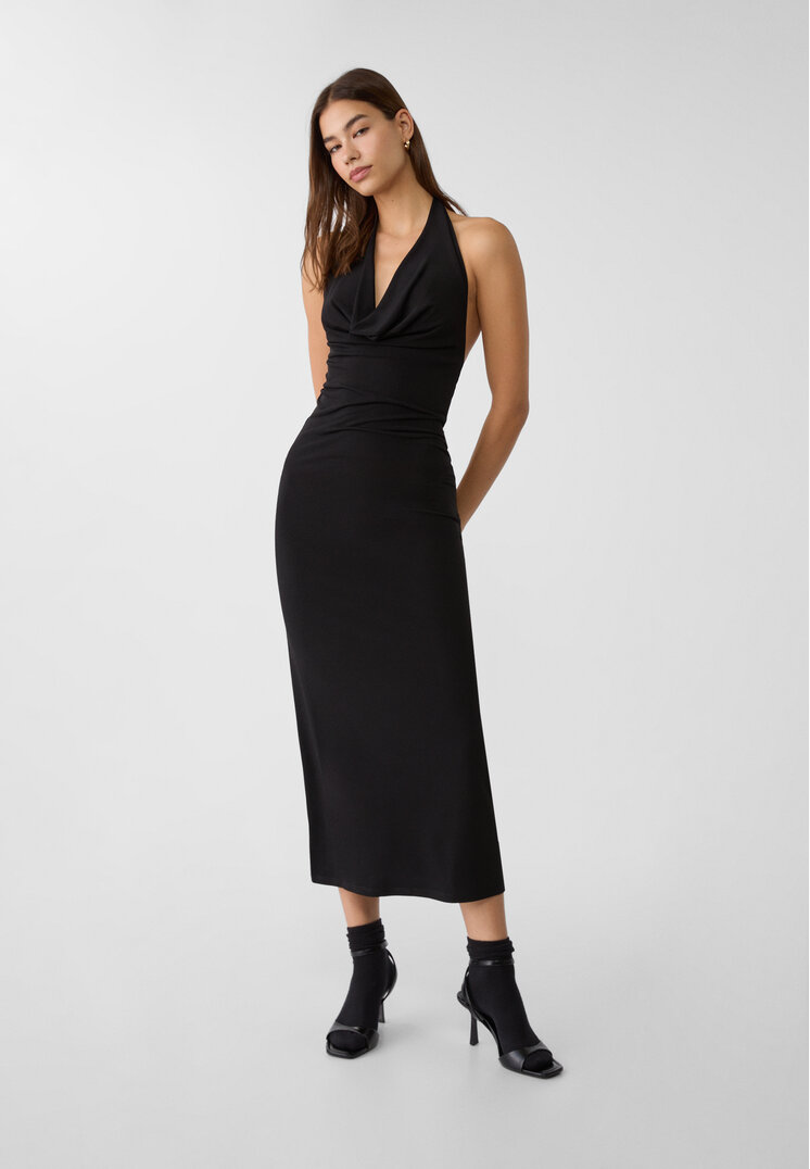 Stradivarius Rochie Midi Halter Negru Xl
