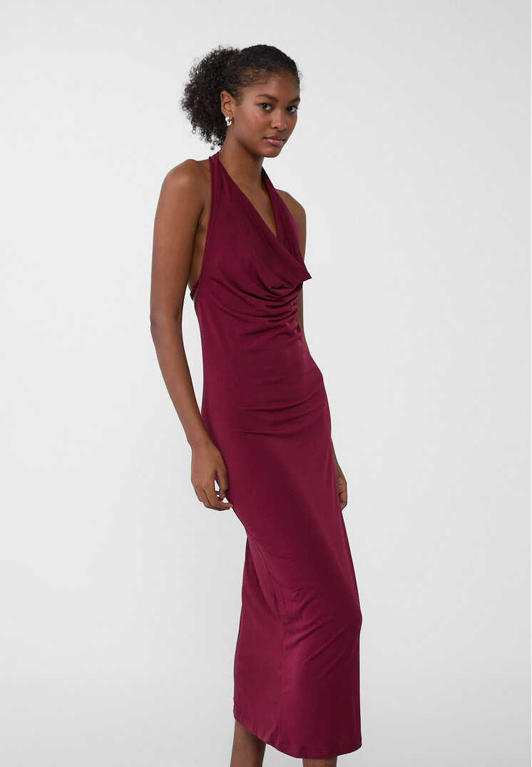 Stradivarius Rochie Midi Halter Grena S