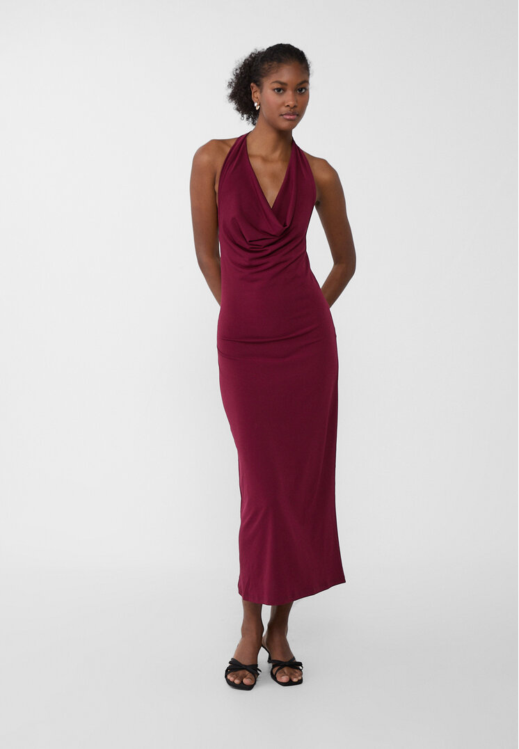 Stradivarius Halter neck midi dress  Burgundy S