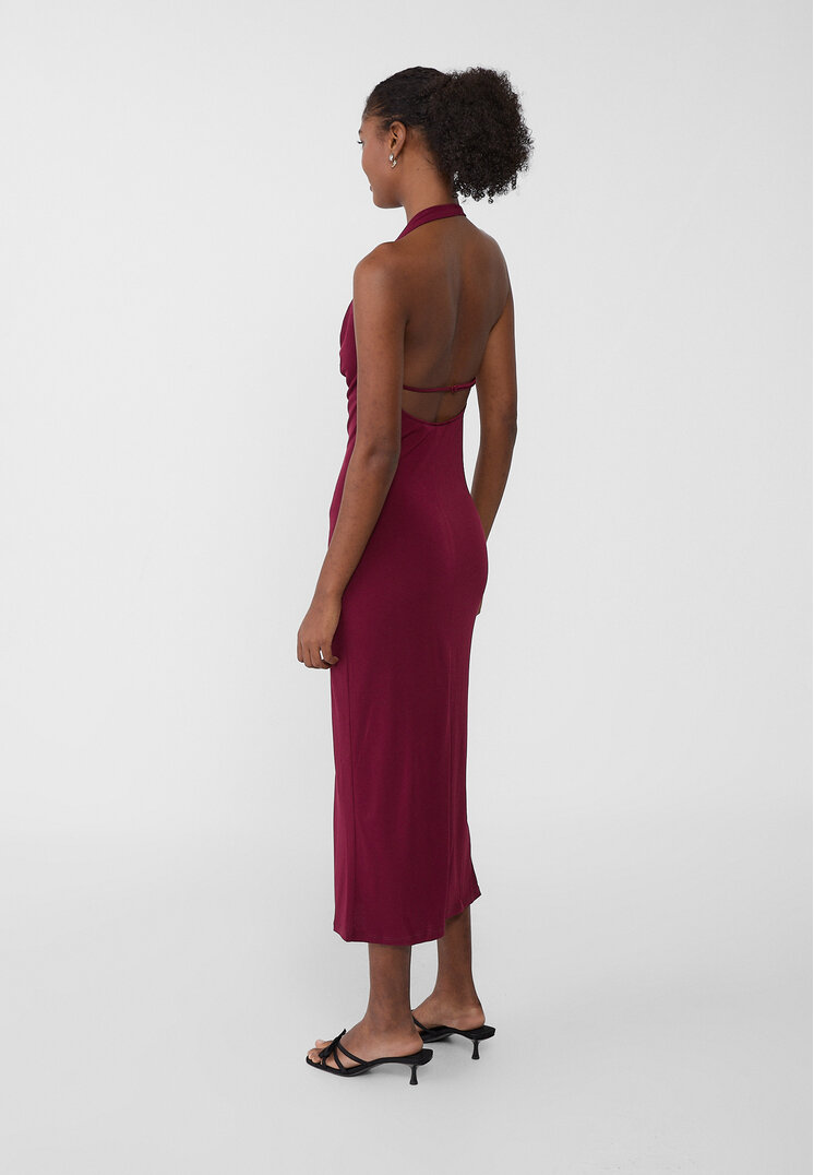 Stradivarius Halter neck midi dress  Burgundy S