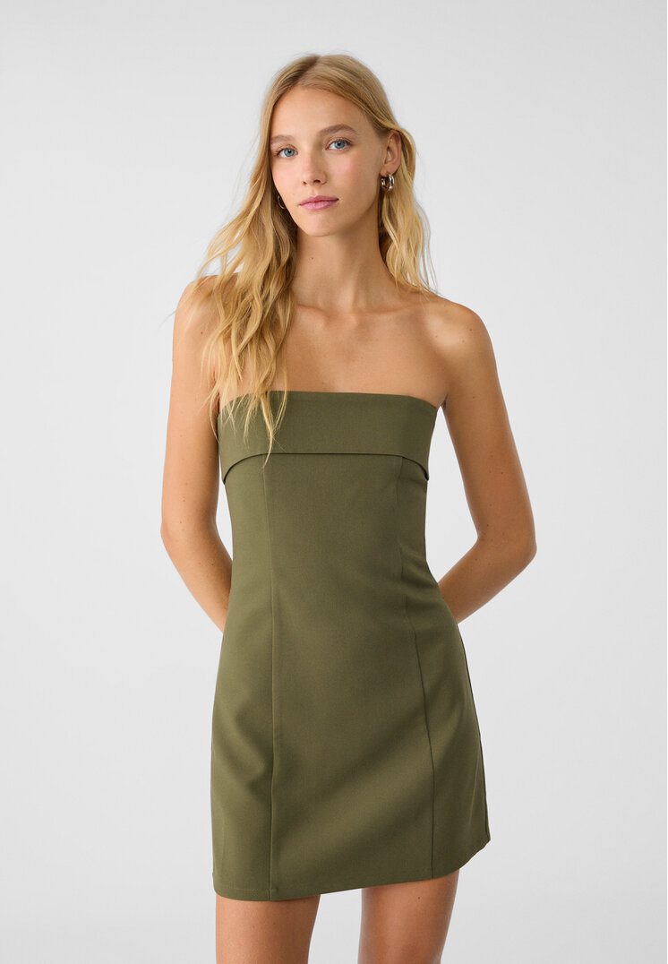 Stradivarius Rochie Scurtă Cu Umerii Descoperiți Verde L