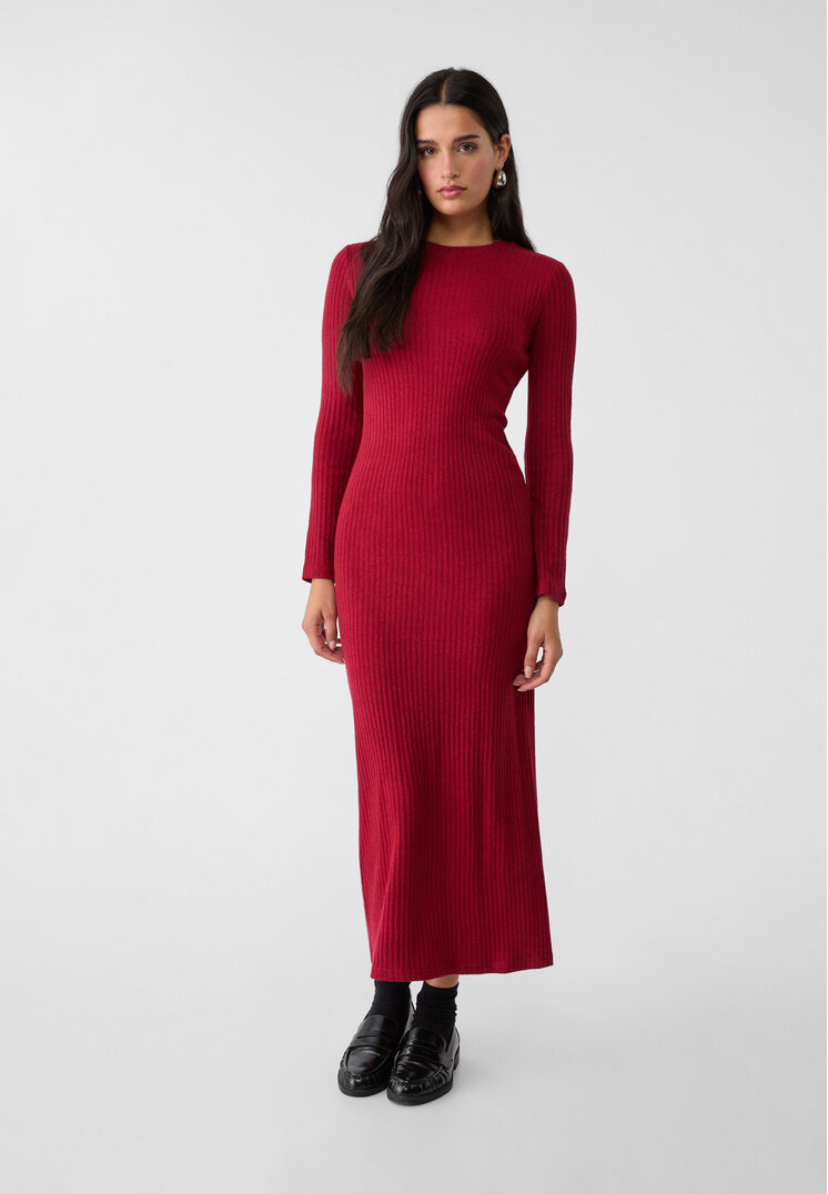 Stradivarius Rochie Midi Din Tricot Grena M
