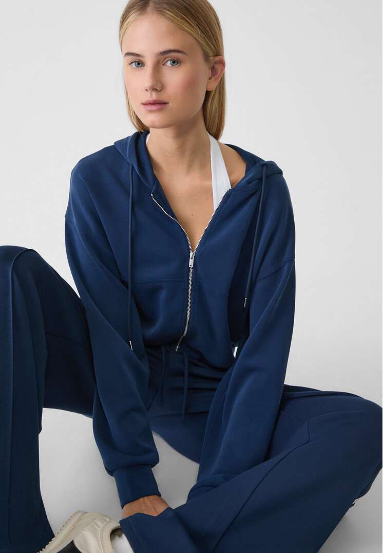 Stradivarius Jachetă Cu Glugă Moale La Atingere Bleumarin S