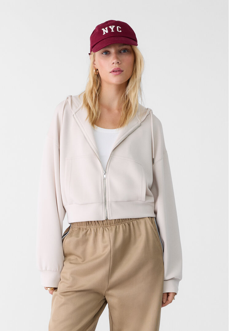 

Stradivarius Kapuzenjacke aus weichem Stoff Steingrau S