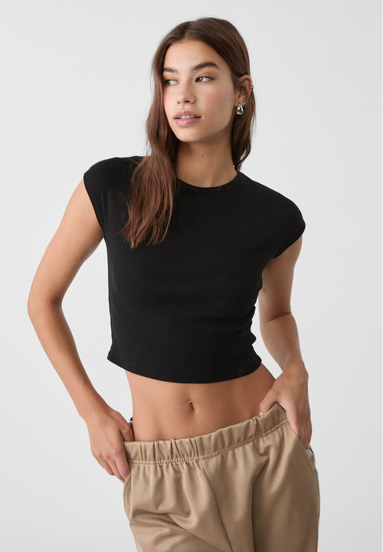 Stradivarius Tricou Cu Mânecă Scurtă Negru Xl