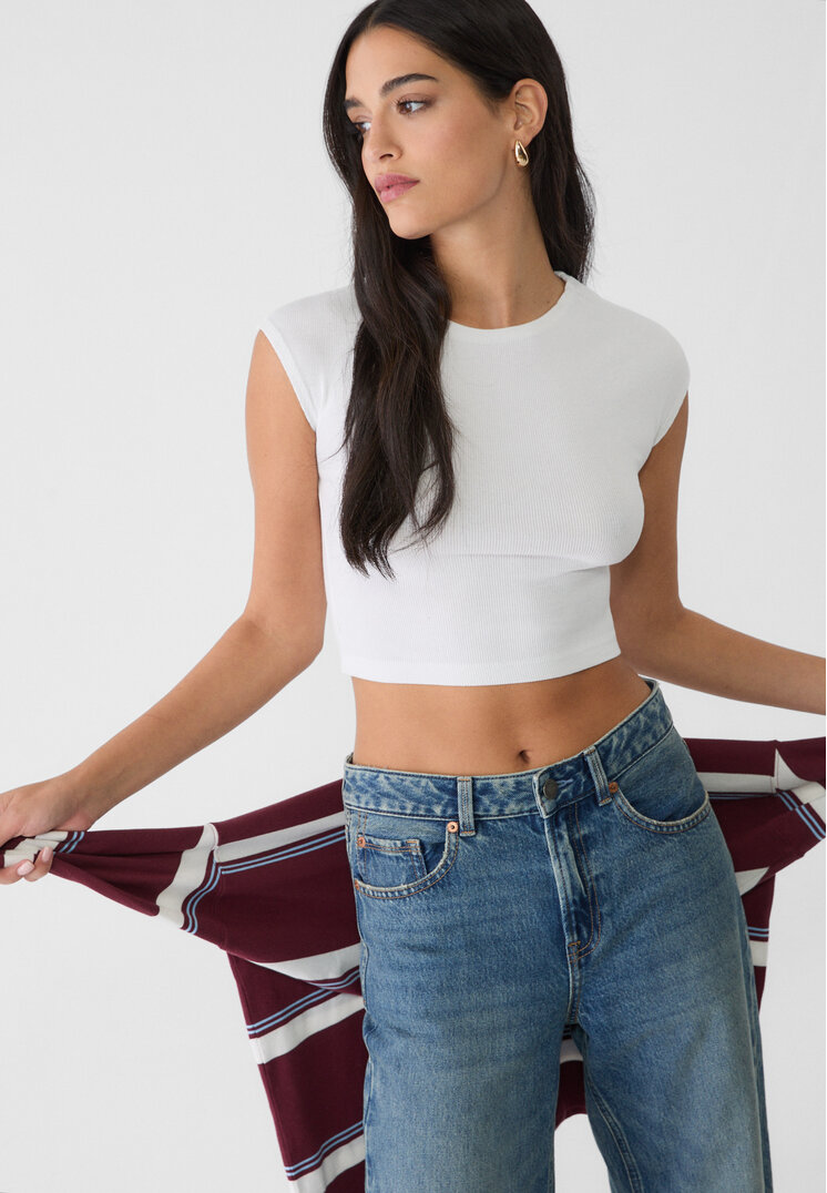 Stradivarius Tricou Cu Mânecă Scurtă Alb M