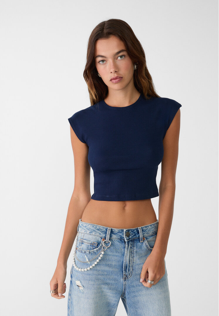 Stradivarius Tricou Cu Mânecă Scurtă Bleumarin M