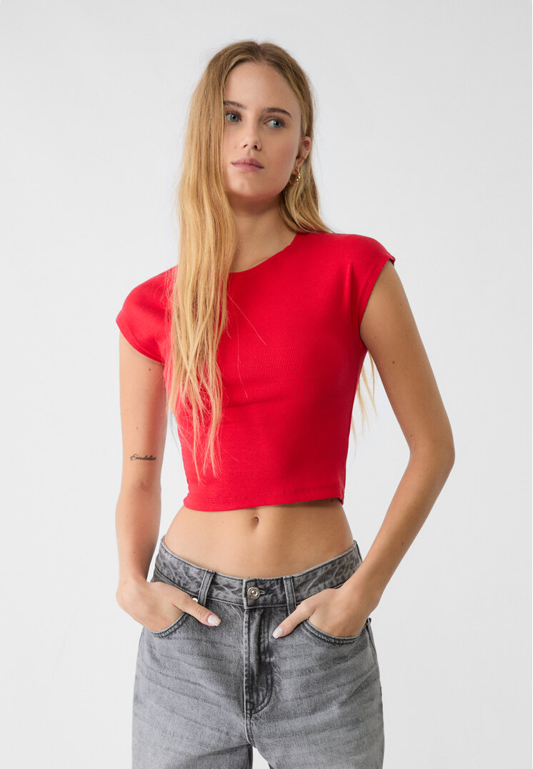 Stradivarius Tricou Cu Mânecă Scurtă Grena Xs