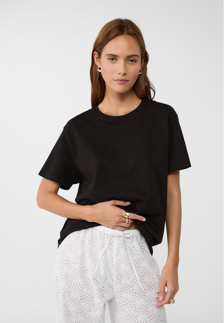 Stradivarius Tricou Boxy Heavy Cotton Negru L