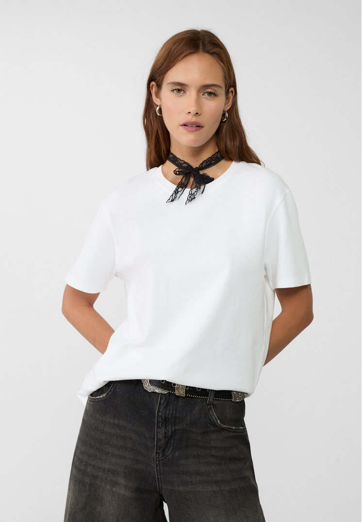Stradivarius Tricou Boxy Heavy Cotton Alb L
