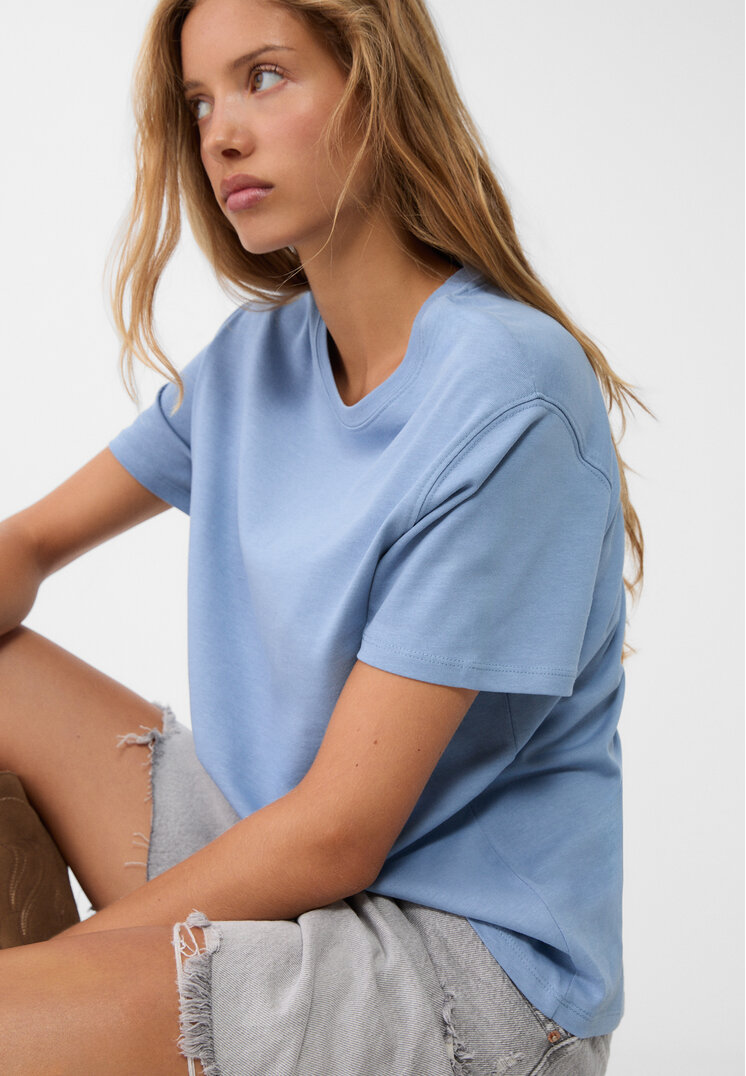Stradivarius Tricou Boxy Heavy Cotton Indigo S