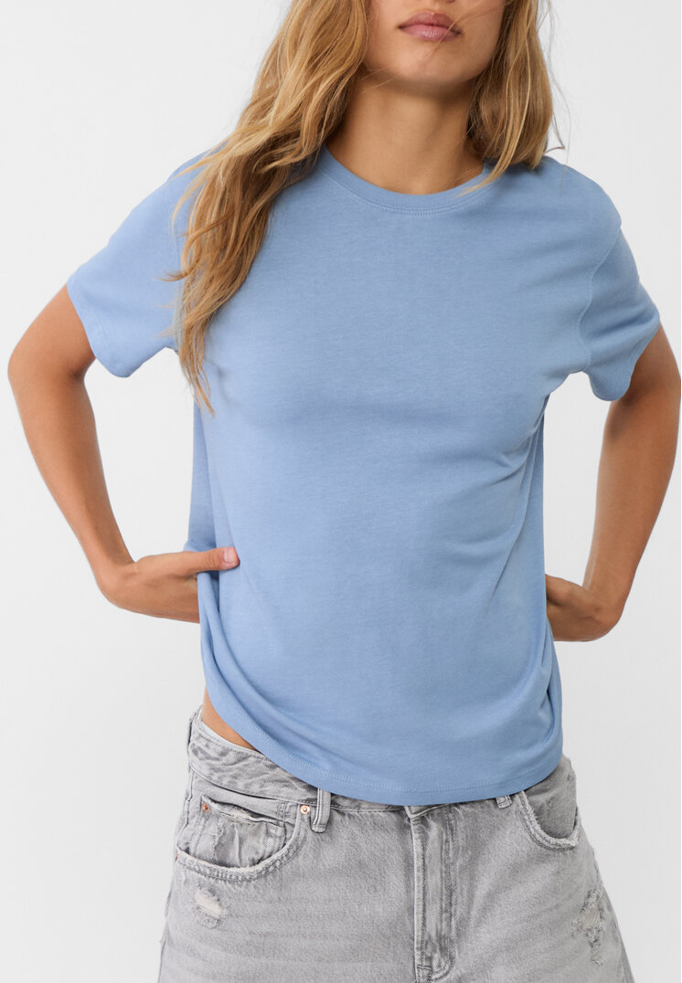 Stradivarius Maglietta boxy heavy cotton  Indaco L