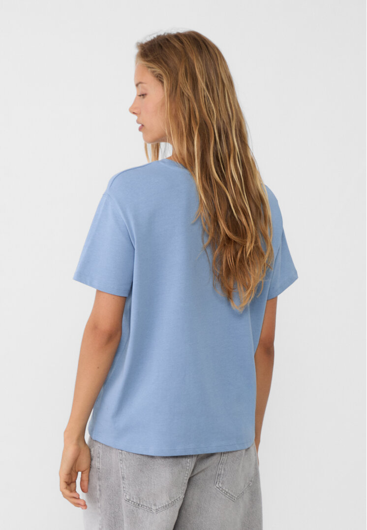 Stradivarius Maglietta boxy heavy cotton  Indaco L