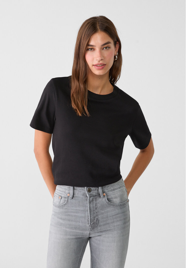 Stradivarius Tricou Simplu Regular Fit Negru Xs