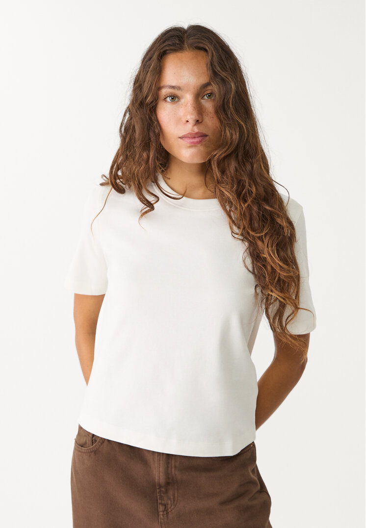 Stradivarius Tricou Simplu Regular Fit Ecru M