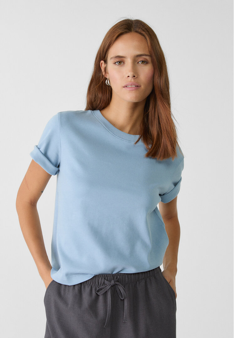 Stradivarius Tricou Simplu Regular Fit Azuriu L
