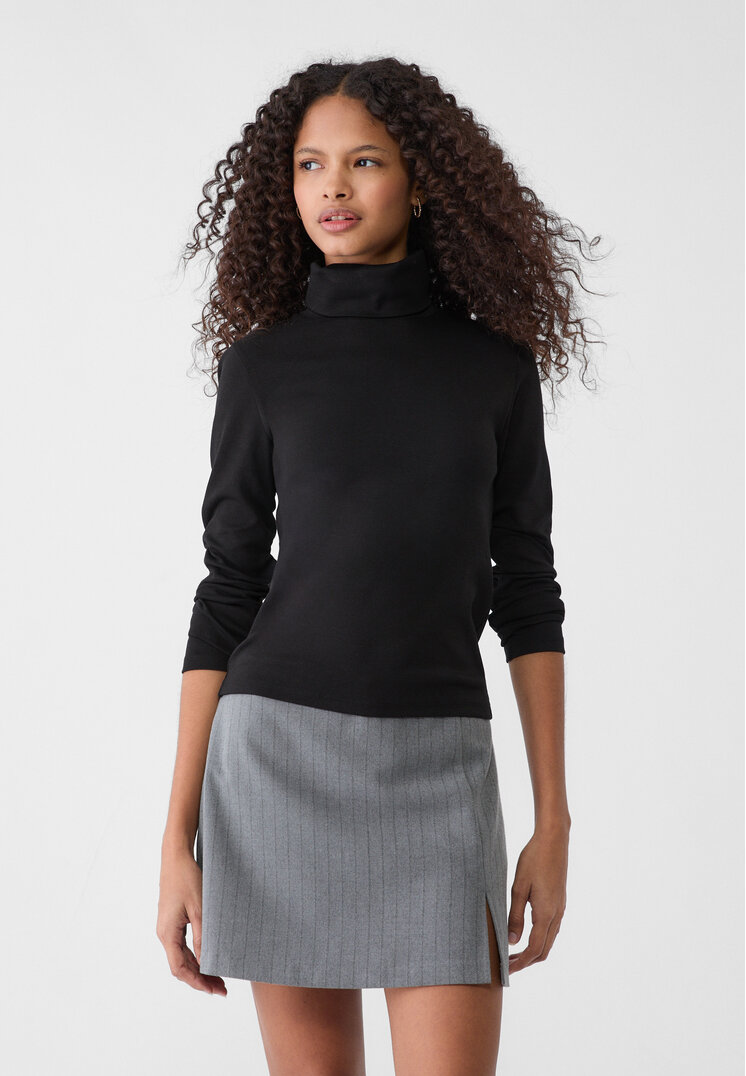 Stradivarius Bluză Cu Guler Întors Negru M