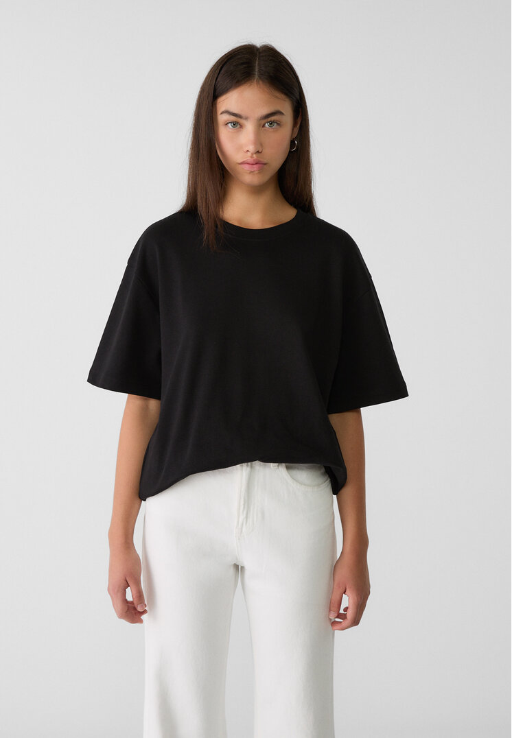 Stradivarius Tricou Oversize Simplu Negru S