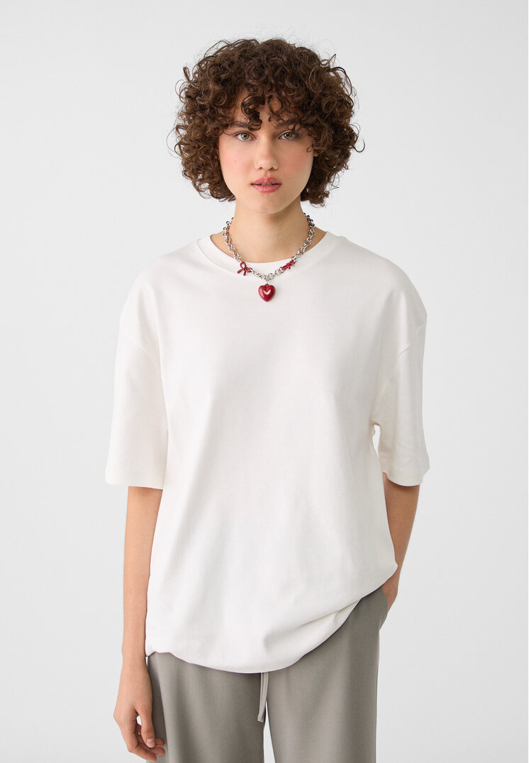 Stradivarius Tricou Oversize Simplu Ecru S